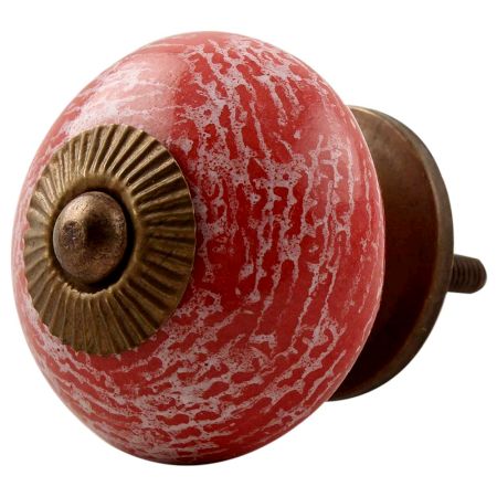 Red Ceramic Floral Drawer Knob